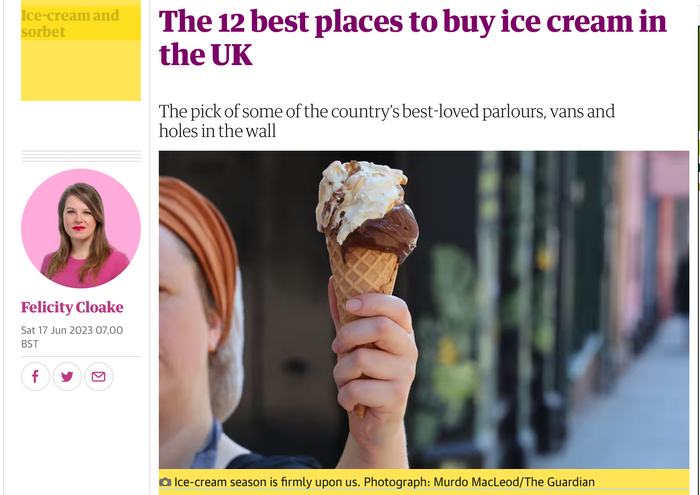 Baboo Gelato featured in The Guardian's 12 Best Places To Buy Ice Cream in the UK