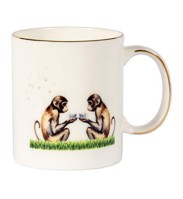 Fine Bone China Mug with Monkeys Drinking