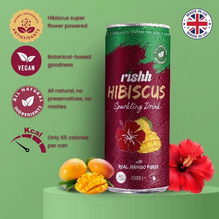 Rishh Sparkling Hibiscus drink; Mango and lemon