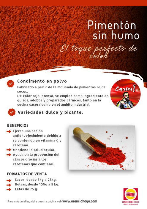 FICHA PRODUCTO PIMENTÓN SIN AHUMAR. Marca 