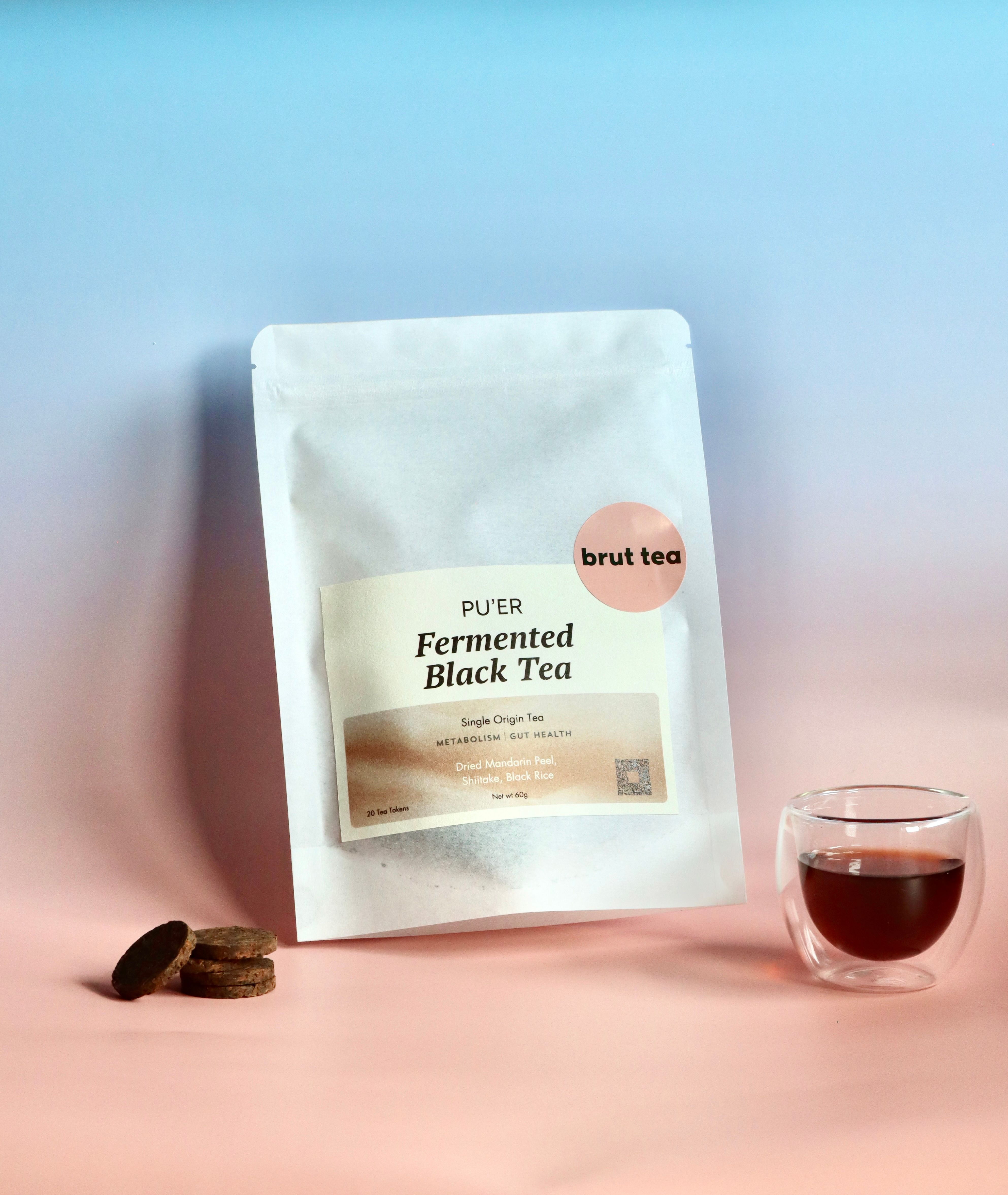Great Taste Winning brut tea Pu'er Fermented Black Tea, Pouch of 20 Tea Tokens