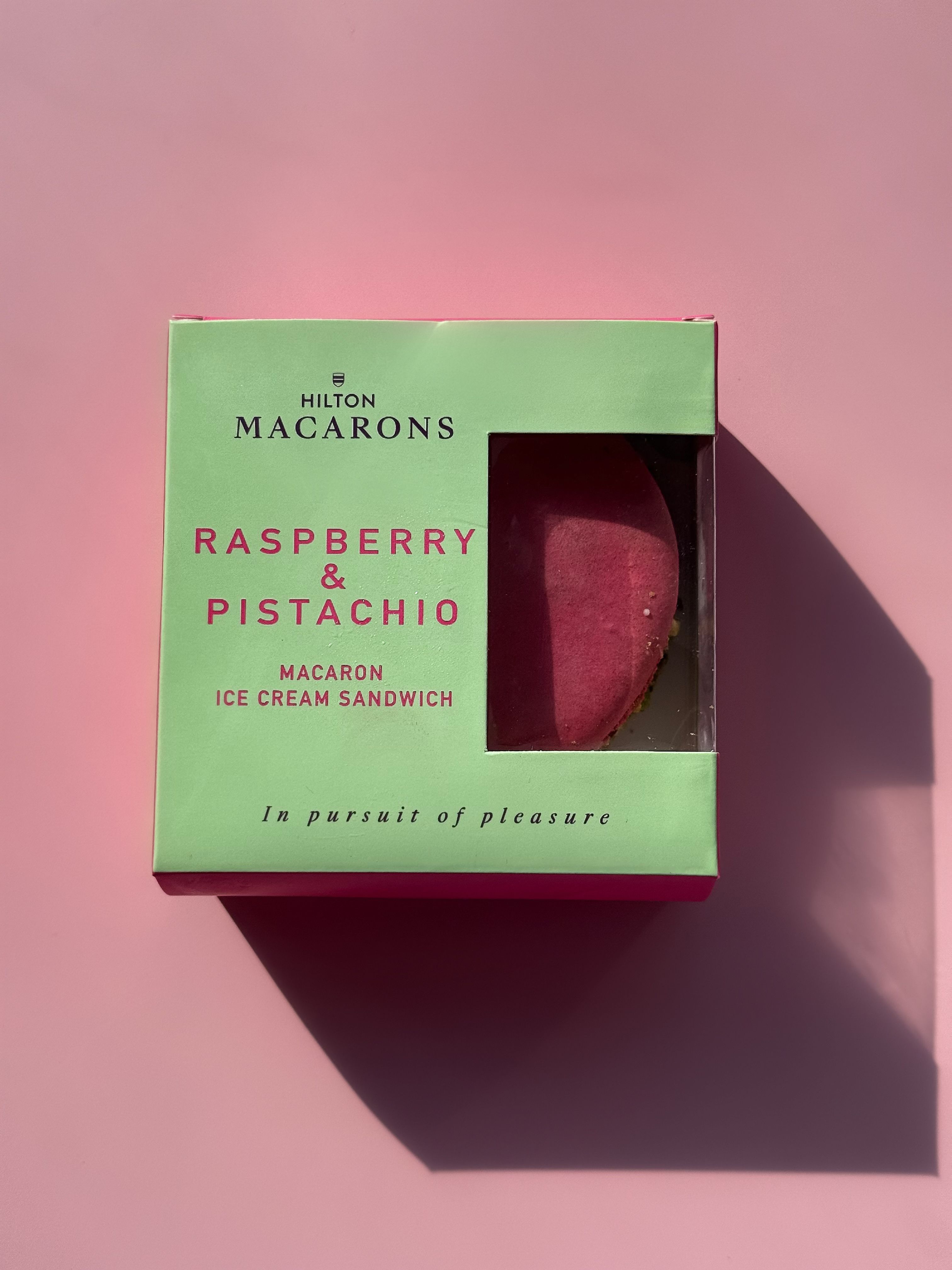 Raspberry & Pistachio Macaron Ice Cream Sandwich