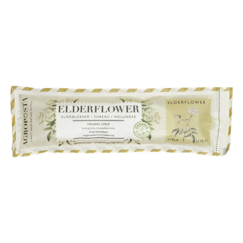 Elderflower cordial syrup in a 32 ml recyclable sachet Organic