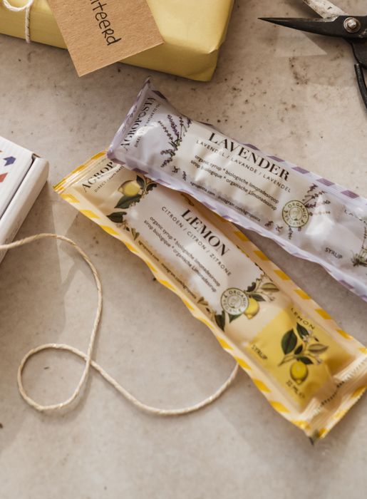 Lemon cordial syrup in a 32 ml recyclable sachet Organic