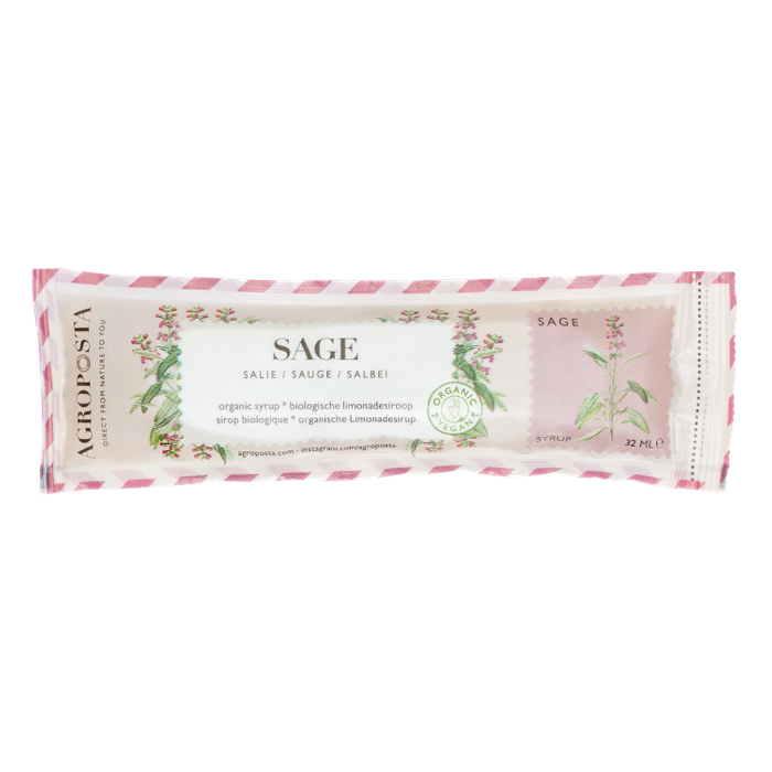 Sage cordial syrup in a 32 ml recyclable sachet Organic