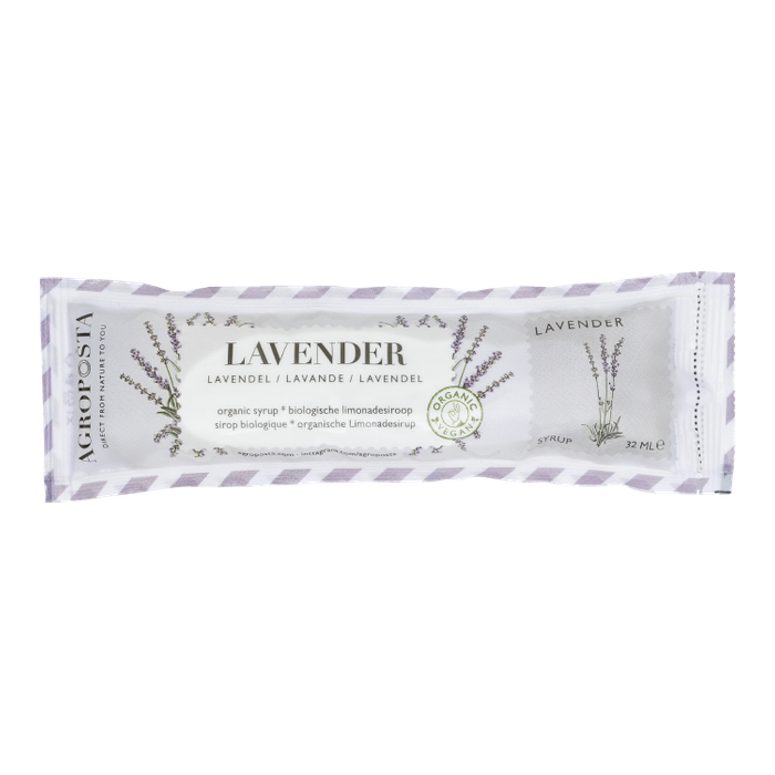 Lavender cordial syrup in a 32 ml recyclable sachet Organic