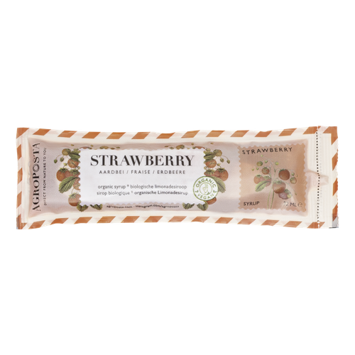 Strawberry cordial syrup in a 32 ml recyclable sachet Organic