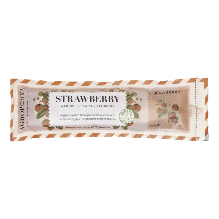 Strawberry cordial syrup in a 32 ml recyclable sachet Organic