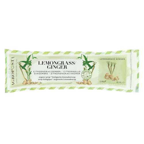 Lemongrass-Ginger cordial syrup in a 32 ml recyclable sachet Organic