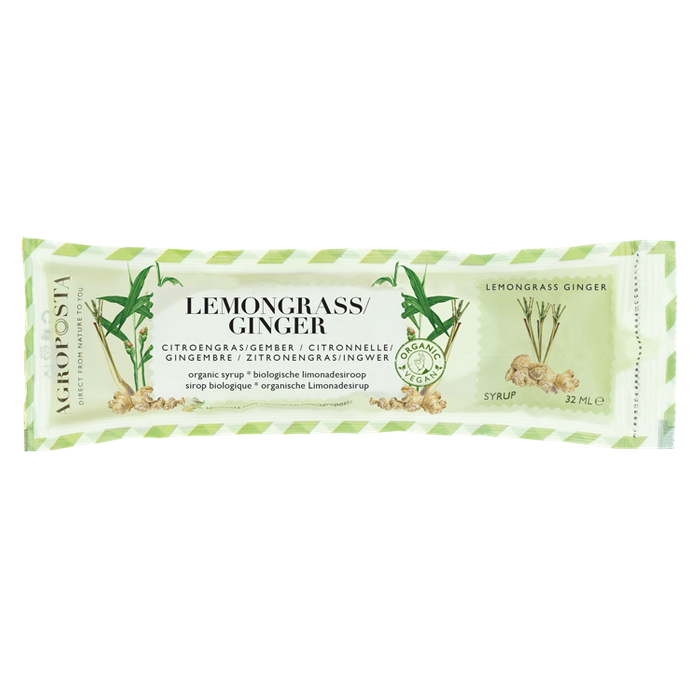 Lemongrass-Ginger cordial syrup in a 32 ml recyclable sachet Organic