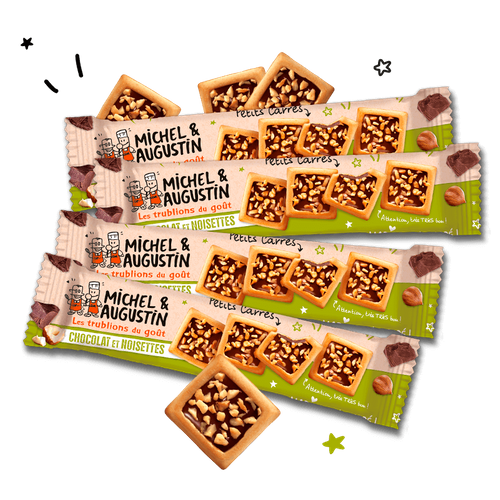 4 cookie squares with hazelnut chocolate and hazelnuts chips 33,6g