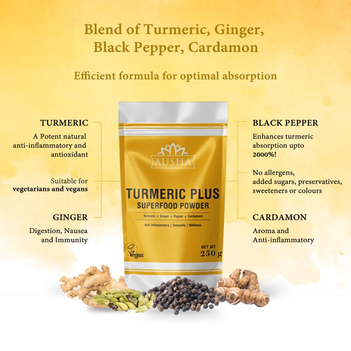 1* Star Winner Great Taste Award 2023 - Organic Turmeric Plus Superfood Powder (Turmeric + Ginger + Black Pepper + Cardamom)-