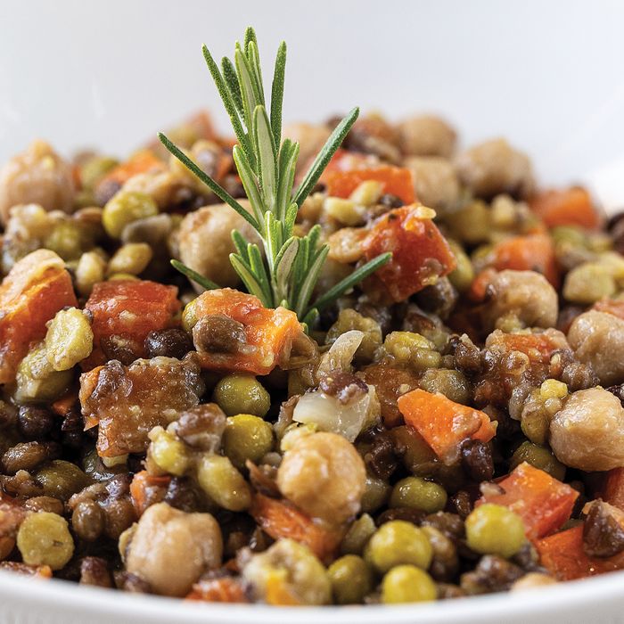 Lentil, chickpea, pea and vegetables rich salad - gluten free
