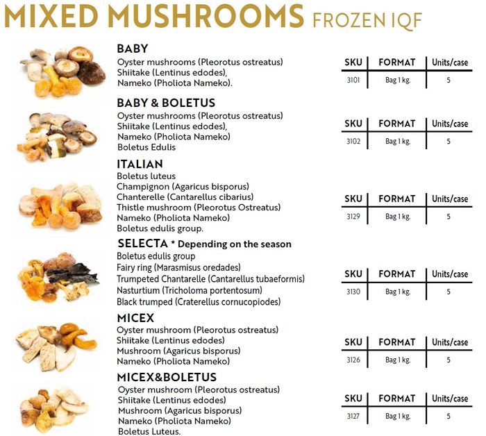 Frozen Mushrooms, Boletus Edulis, Mixed