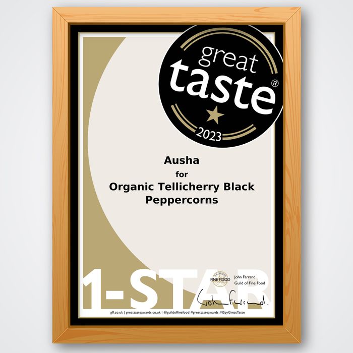 1* GREAT TASTE AWARD 2024 Organic Tellicherry Black Peppercorns 100g