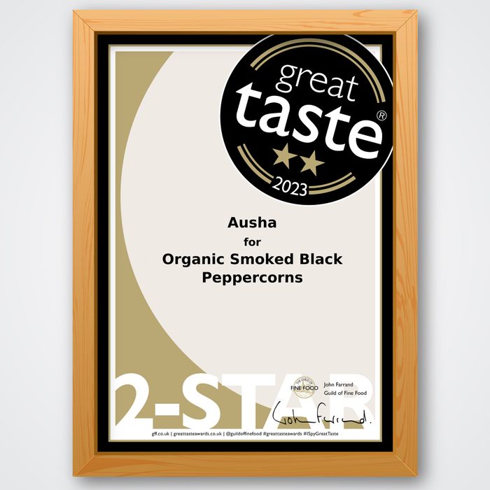 2** GREAT TASTE AWARD  Organic Smoked Tellicherry Black Peppercorns