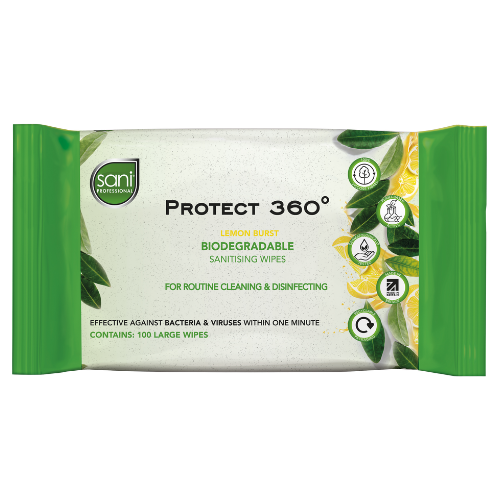 Protect 360&deg; Biodegradable Sanitising Wipes - Lemon Burst