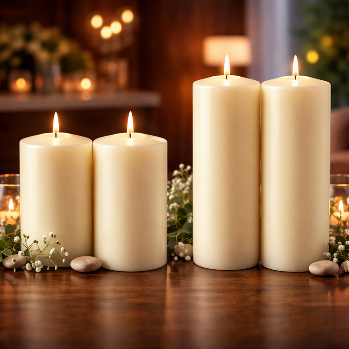 Unscented Ivory Flame Pillars Range (4 Core Sizes)