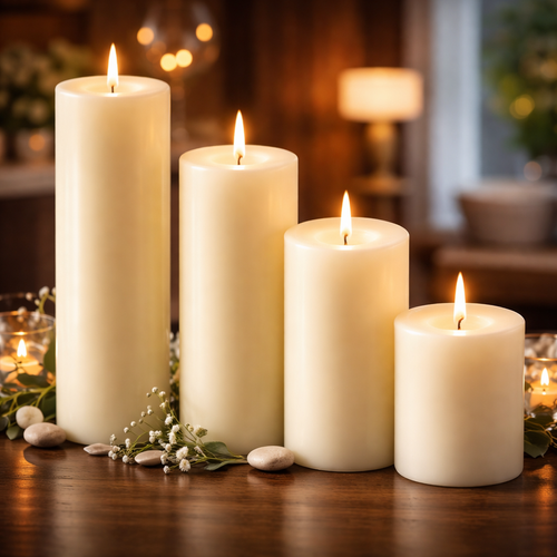 Unscented Ivory Flame Pillars Range (4 Core Sizes)
