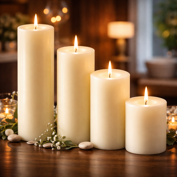 Unscented Ivory Flame Pillars Range (4 Core Sizes)