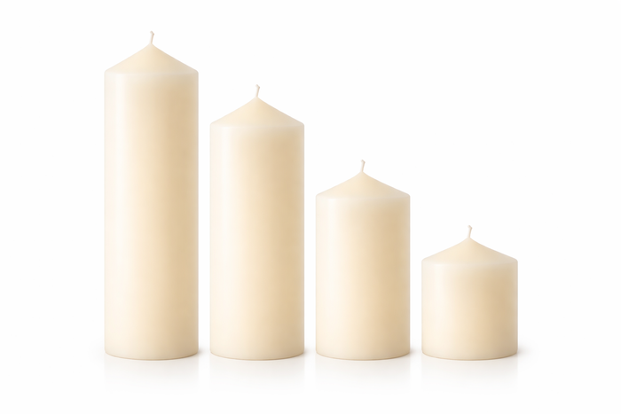 Unscented Ivory Flame Pillars Range (4 Core Sizes)