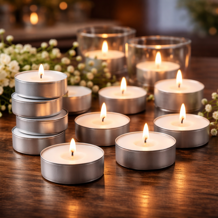 AS-TL-FL-4H-Premium 4-Hour Tealights (Aluminium Cups) — 50 Tray / 200 Box