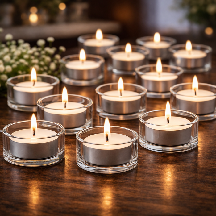 AS-TL-FL-4H-Premium 4-Hour Tealights (Aluminium Cups) — 50 Tray / 200 Box