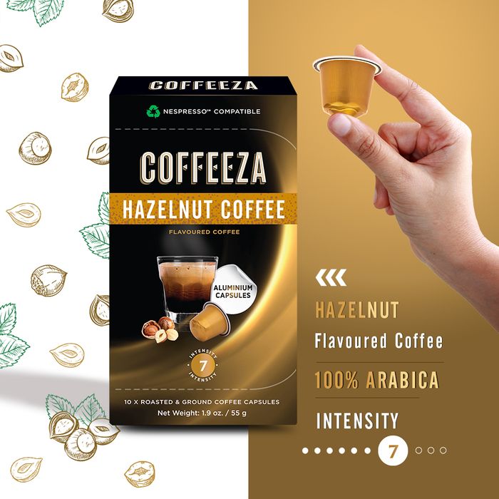 Coffeeza Hazelnut 100% Arabica Flavoured Aluminium Coffee Capsules