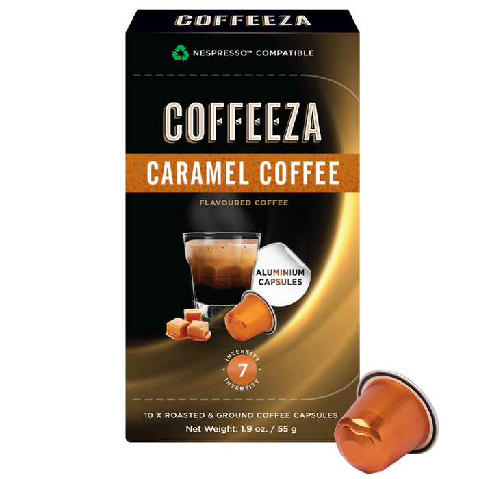 Coffeeza Caramel 100% Arabica Flavoured Aluminium Coffee Capsules