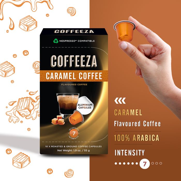 Coffeeza Caramel 100% Arabica Flavoured Aluminium Coffee Capsules