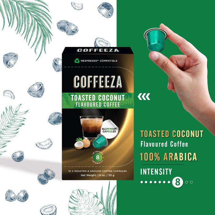 Coffeeza Toasted Coconut 100% Arabica Flavoured Aluminium Coffee Capsules