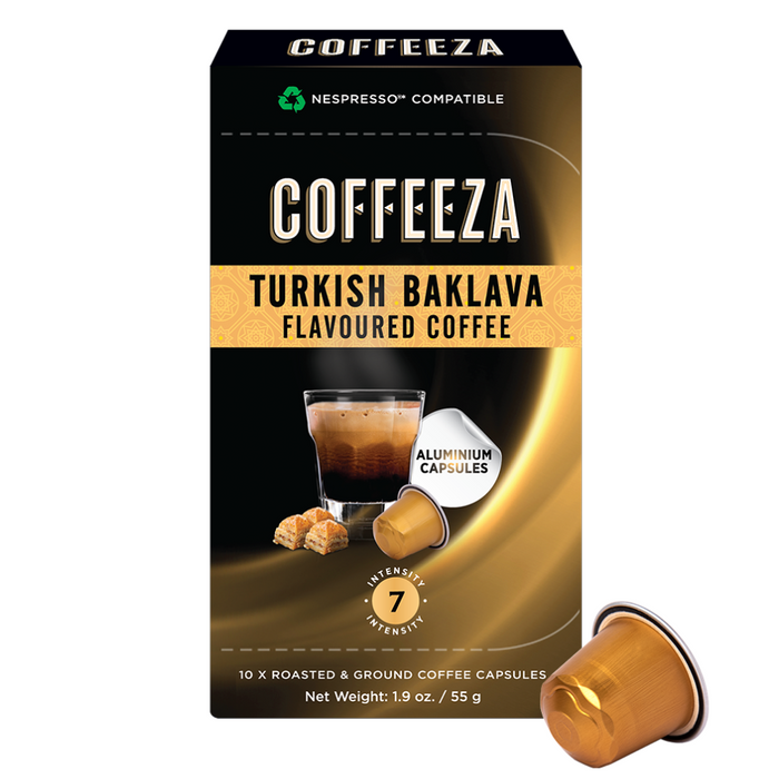 Coffeeza Turkish Baklava 100% Arabica Flavoured Aluminium Coffee Capsules