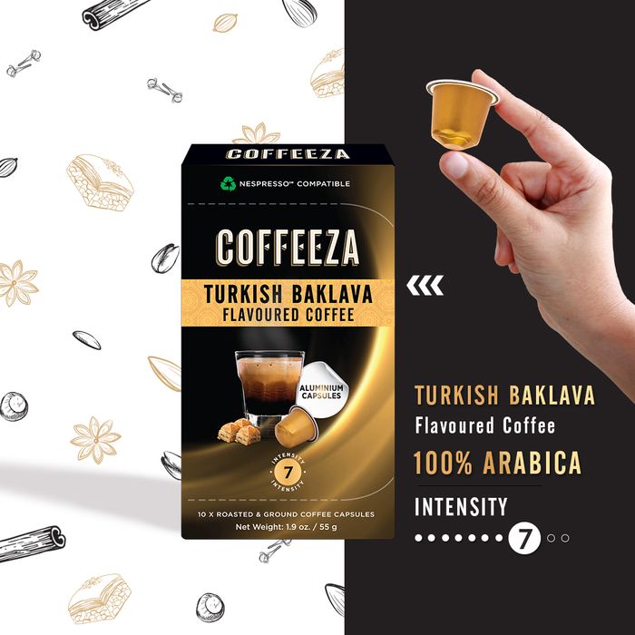 Coffeeza Turkish Baklava 100% Arabica Flavoured Aluminium Coffee Capsules