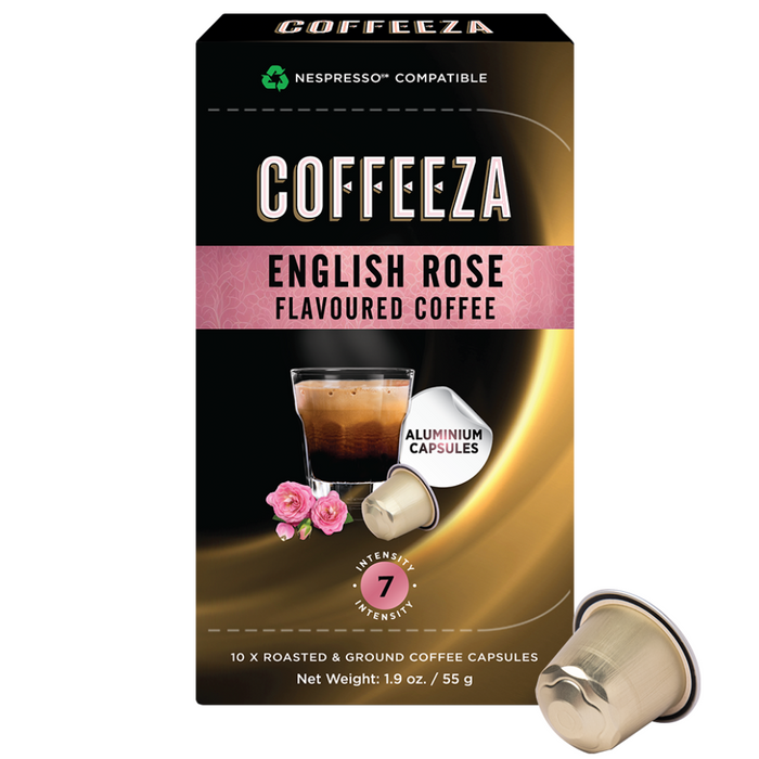 Coffeeza English Rose 100% Arabica Flavoured Aluminium Coffee Capsules