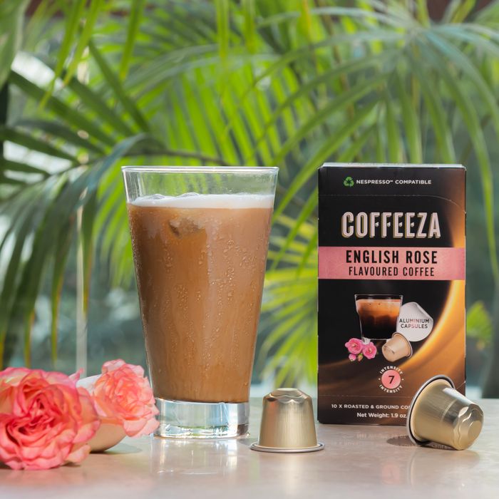 Coffeeza English Rose 100% Arabica Flavoured Aluminium Coffee Capsules