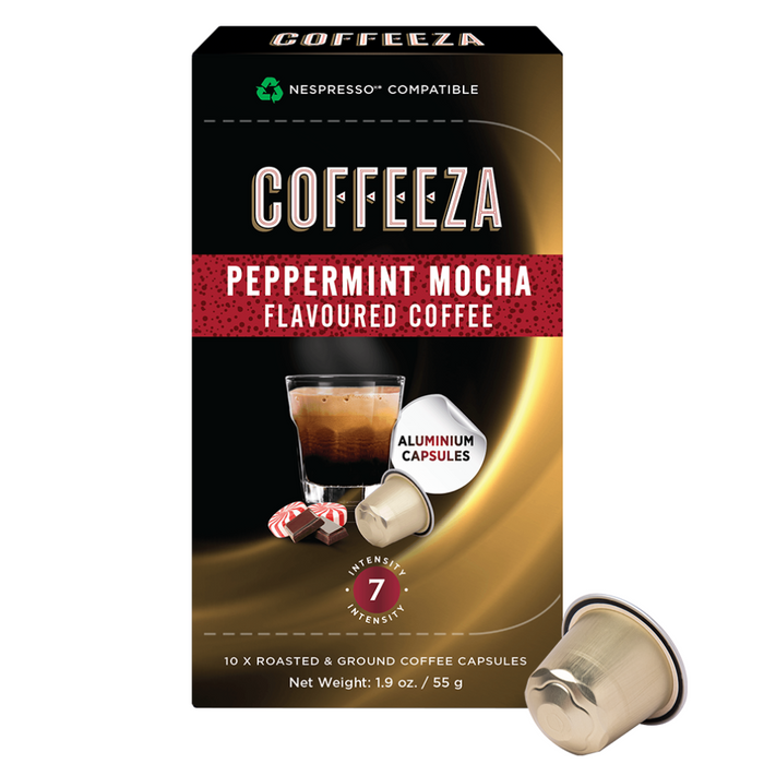 Coffeeza peppermint mocha 100% Arabica Flavoured Aluminium Coffee Capsules