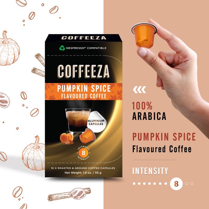 Coffeeza Pumpkin spice 100% Arabica Flavoured Aluminium Coffee Capsules