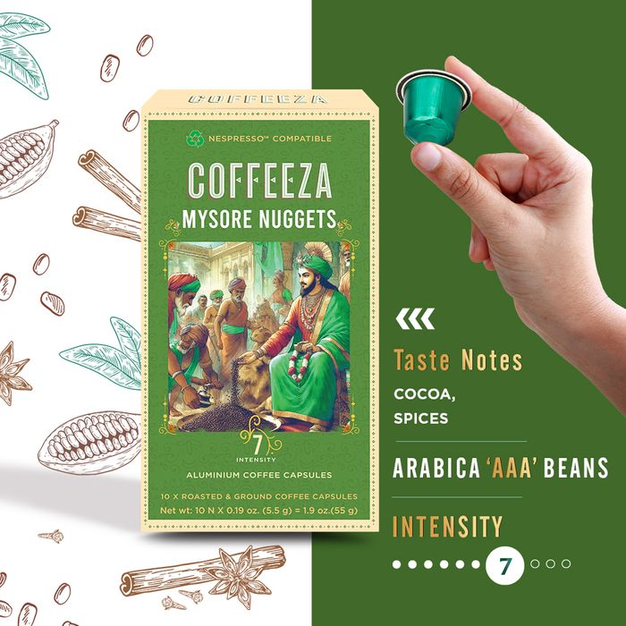 Coffeeza Mysore Nuggets AAA Grade Arabica Aluminium Coffee Capsules 