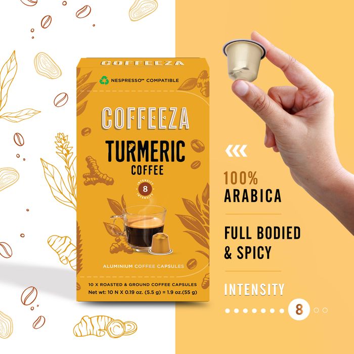 Coffeeza Turmeric 100% Arabica Coffee Aluminium Coffee Capsules