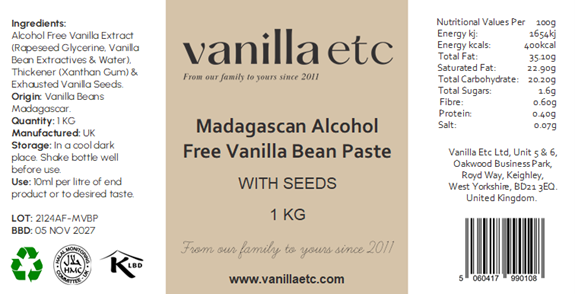 Madagascan Alcohol Free Vanilla Bean Paste with seeds