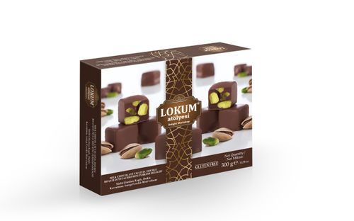 MILK CHOCOLATE COATED DOUBLE ROASTED PISTACHIO MINI TURKISH DELIGHT