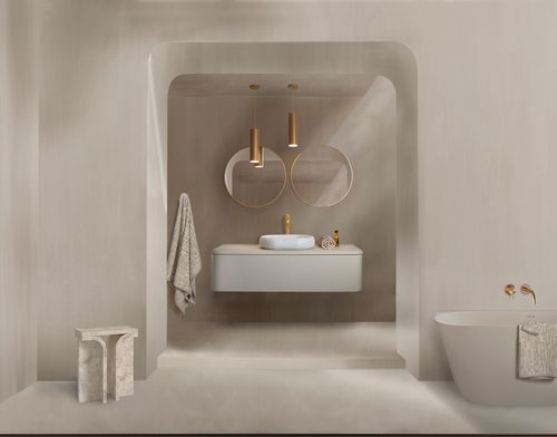 Detremmerie No Limit Round color Sand + Nathan Back-to-wall bathtub
