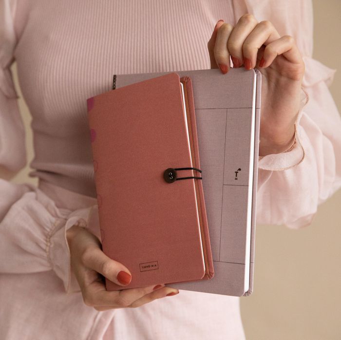 Notebook with button - book linen - Rose Dawn