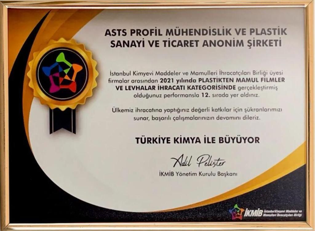 We became the 12th in Turkey in the Export of Plastic Films and Sheets