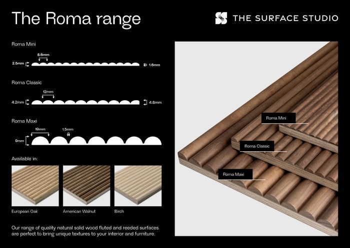 Fluted and textures wood panels.