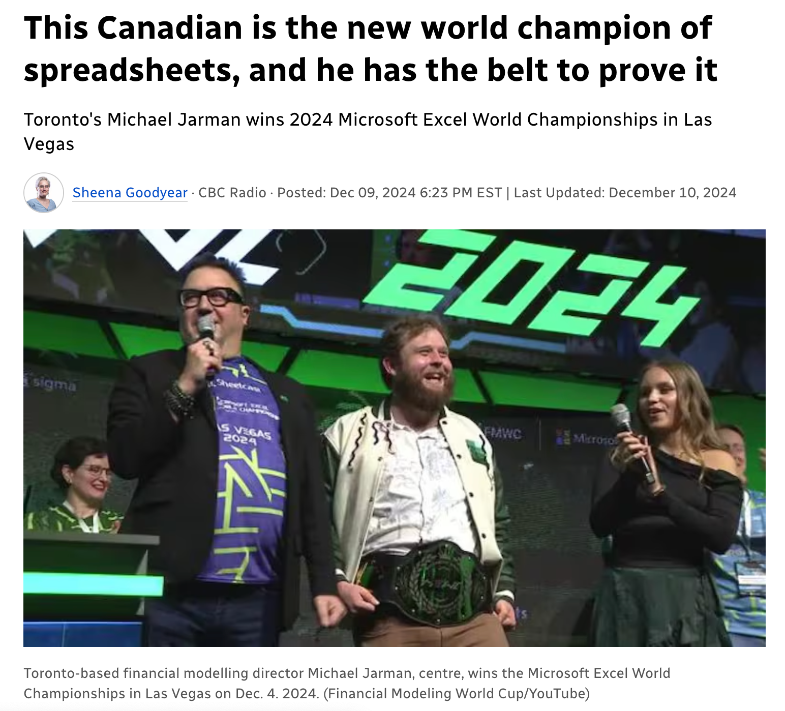 This Canadian is the new world champion of spreadsheets, and he has the belt to prove it