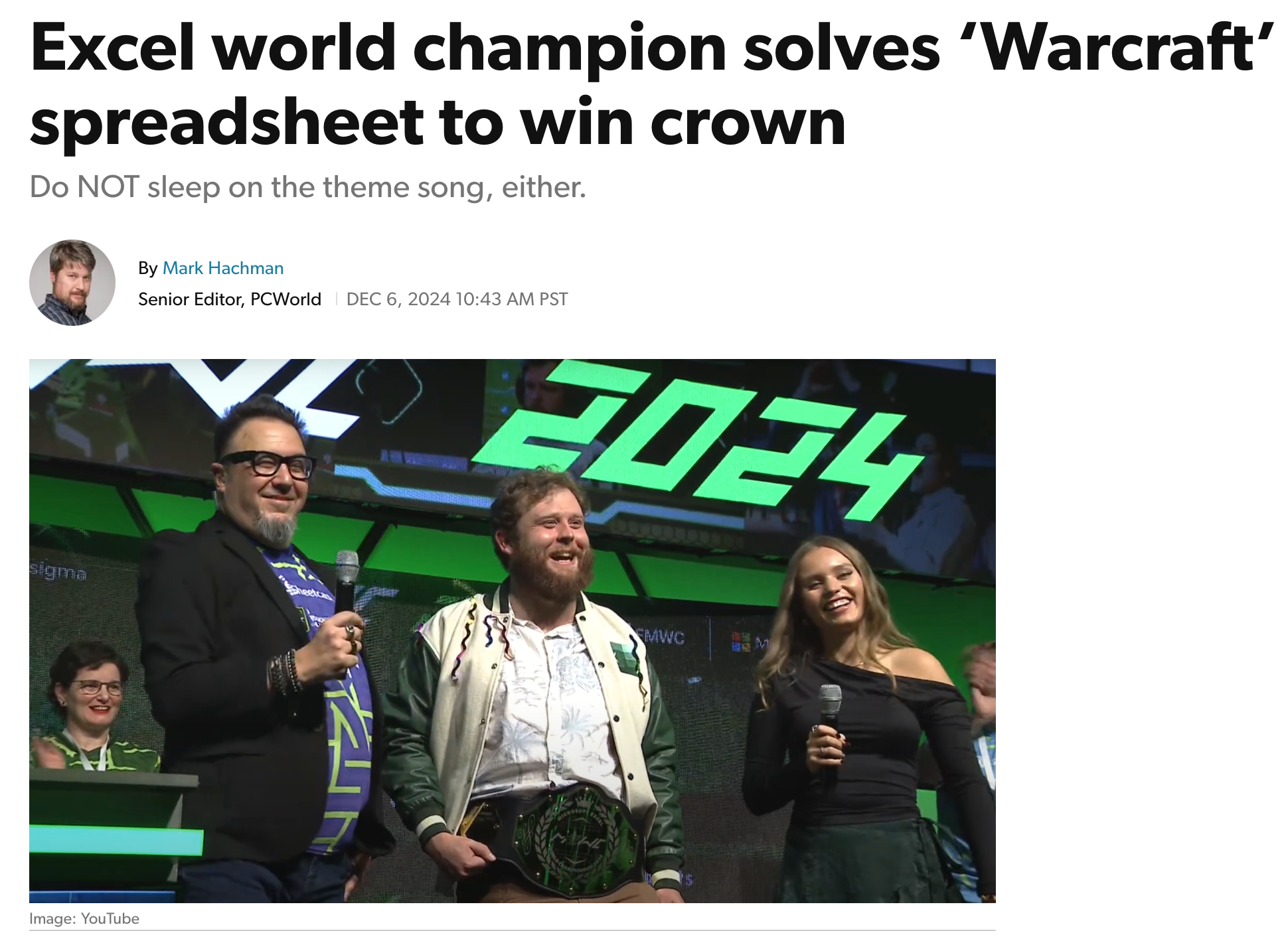 Excel world champion solves 'Warcraft' spreadsheet to win crown