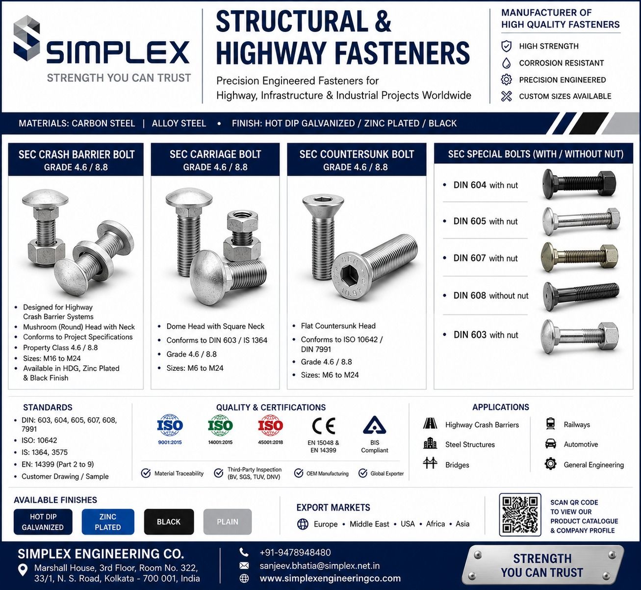 Crash Barrier Bolt, Carriage Bolts