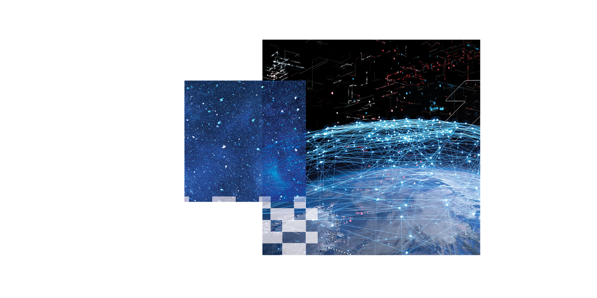 Abstract digital representation of a network, featuring a globe and a starry background.