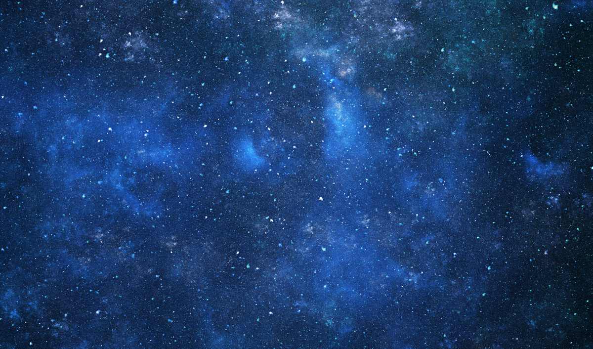 A starry night sky with deep blue and black hues, scattered with twinkling stars and cosmic clouds.